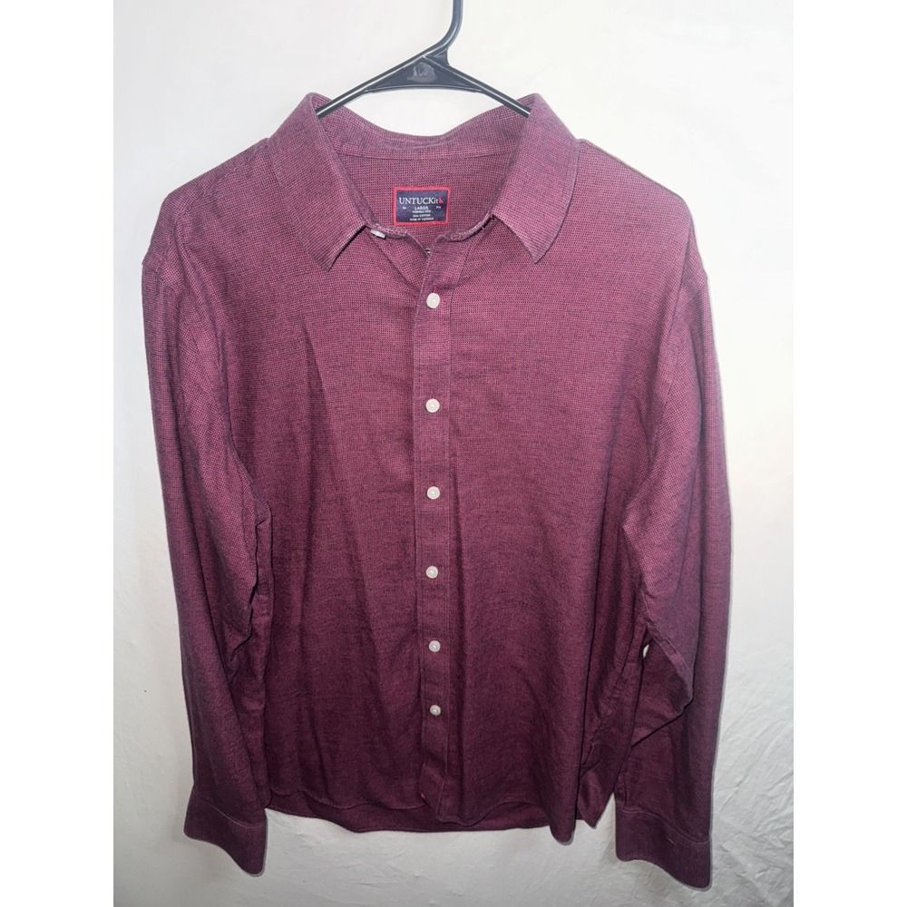 Men's UNTUCKit Micro Plaid Red Long Sleeve Button Up Shirt Size Large Slim Fit